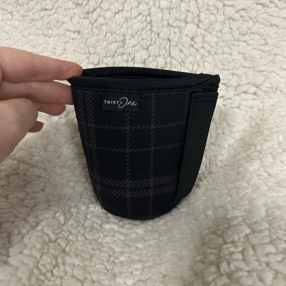 Thirty-One Black Plaid Handle Koozie